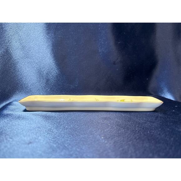 Fine Bone China Long Trinket Dish Accented with Flowers England - Picture 2 of 5